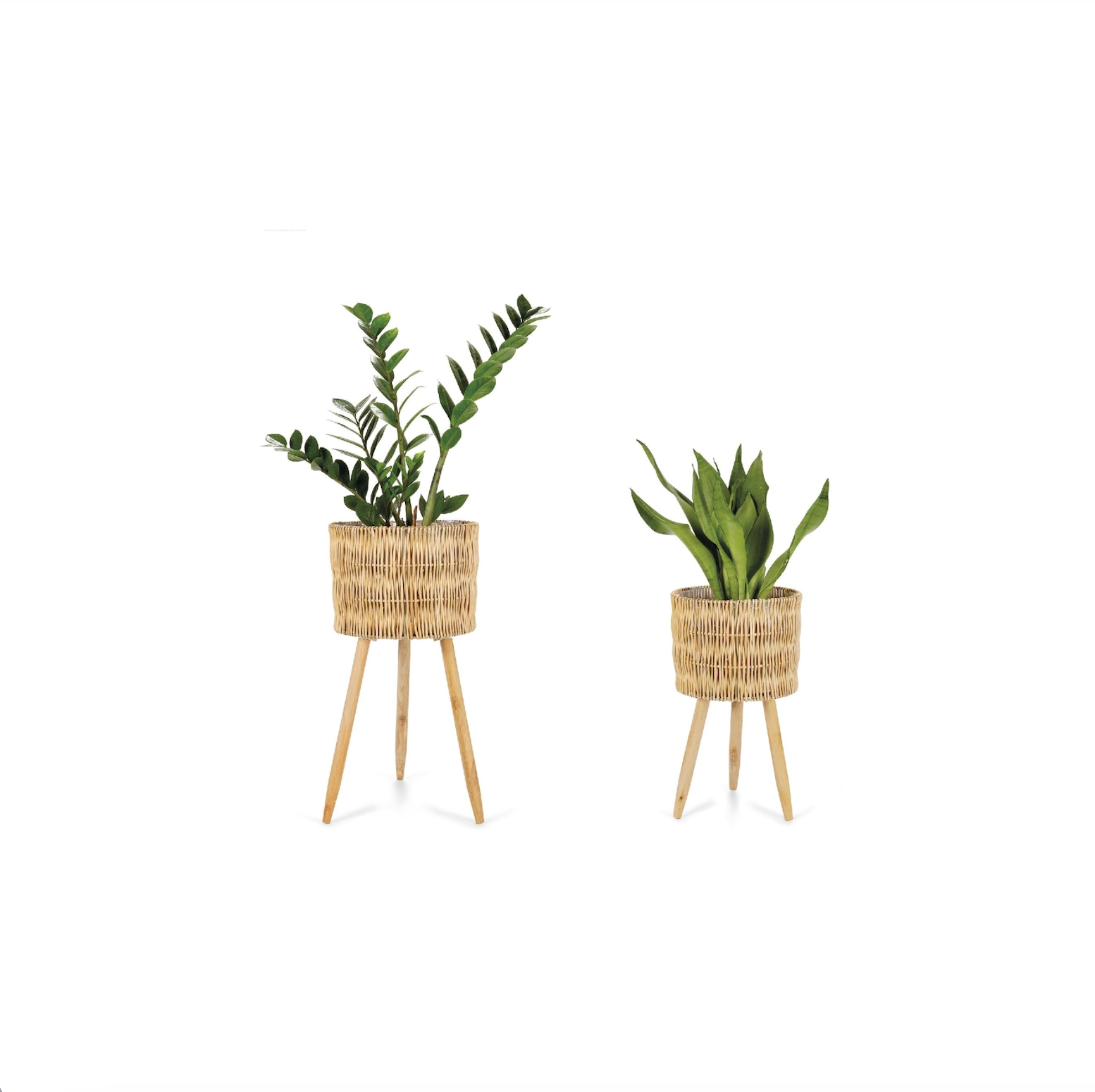 Set of 2 wicker floor-standing planters