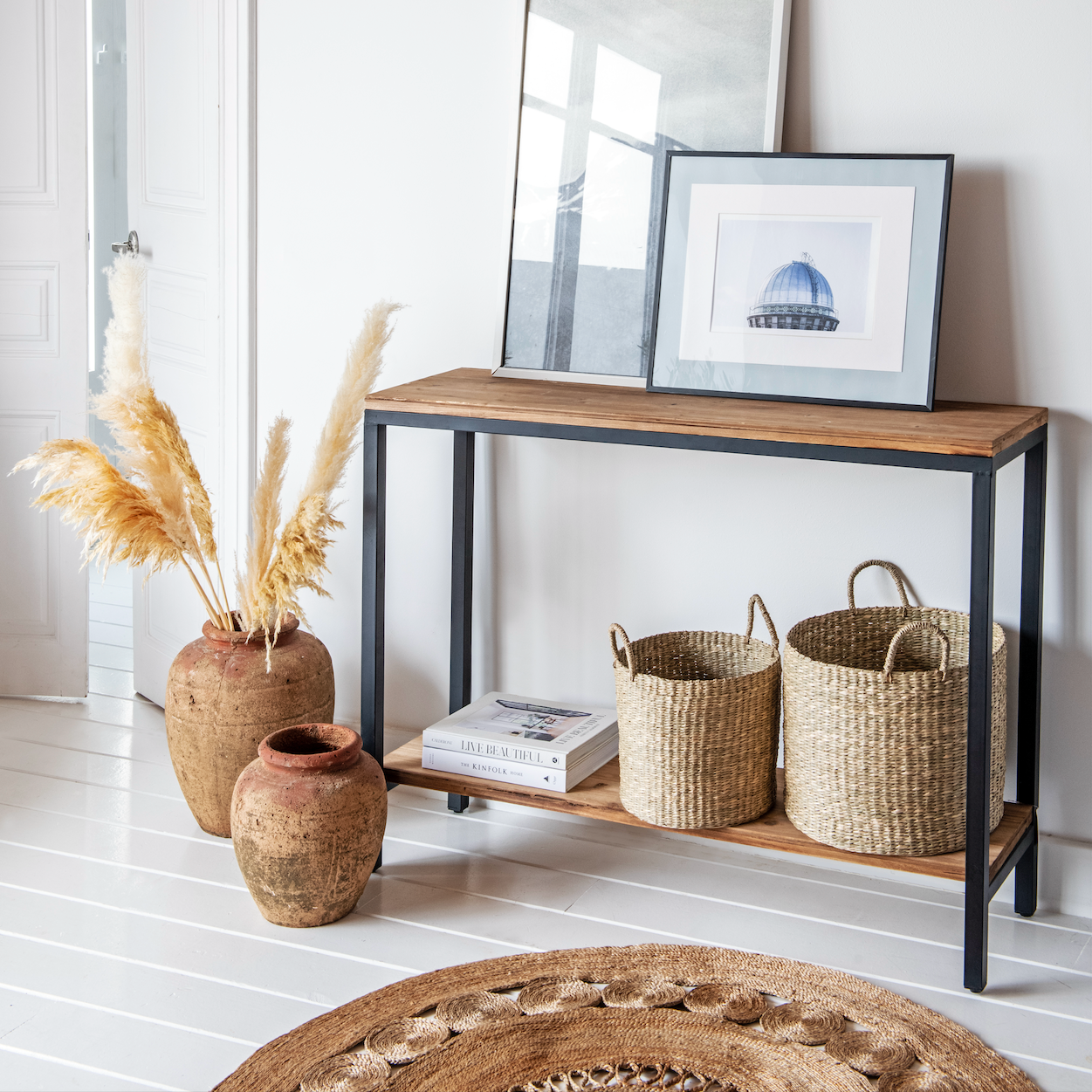 Set of 2 natural fiber storage baskets