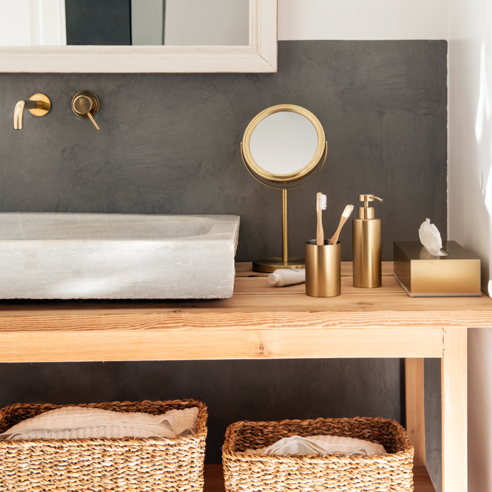 Gold stainless steel bathroom toothbrush holder