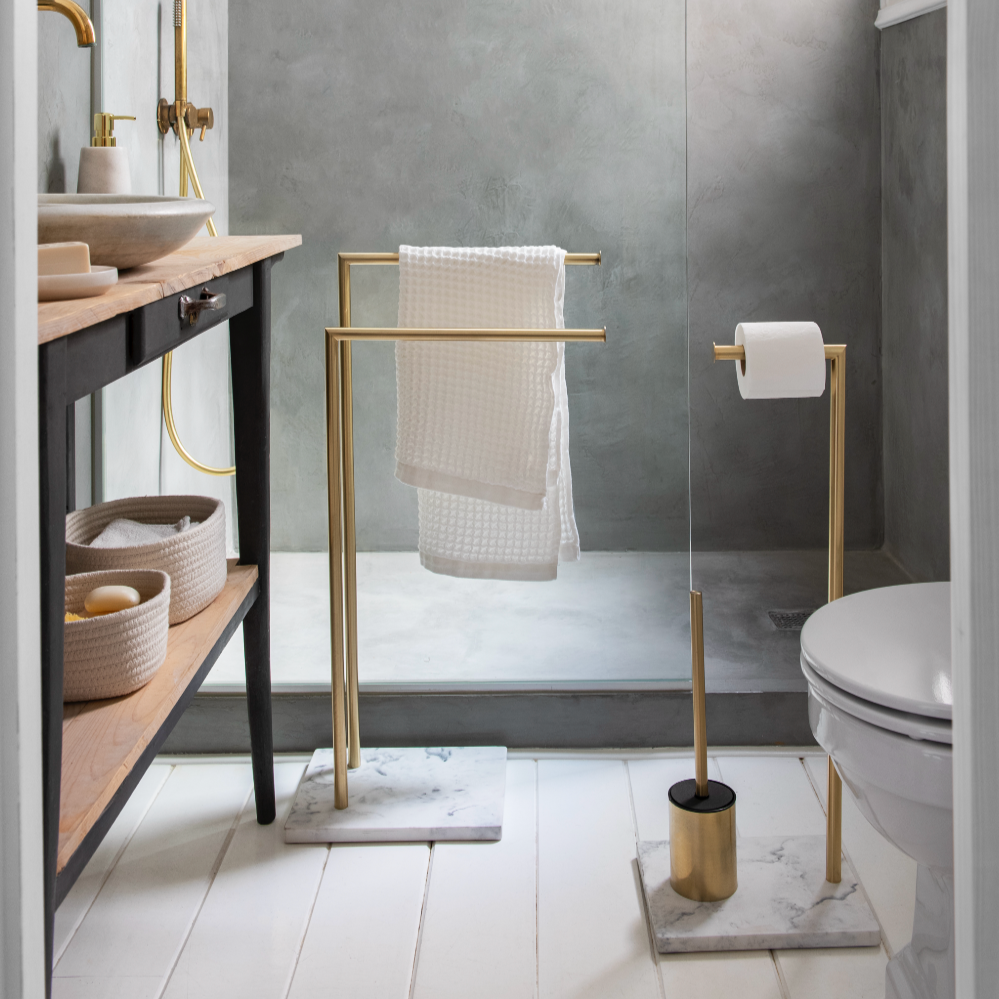 Classic marble gold toilet roll holder with toilet brush