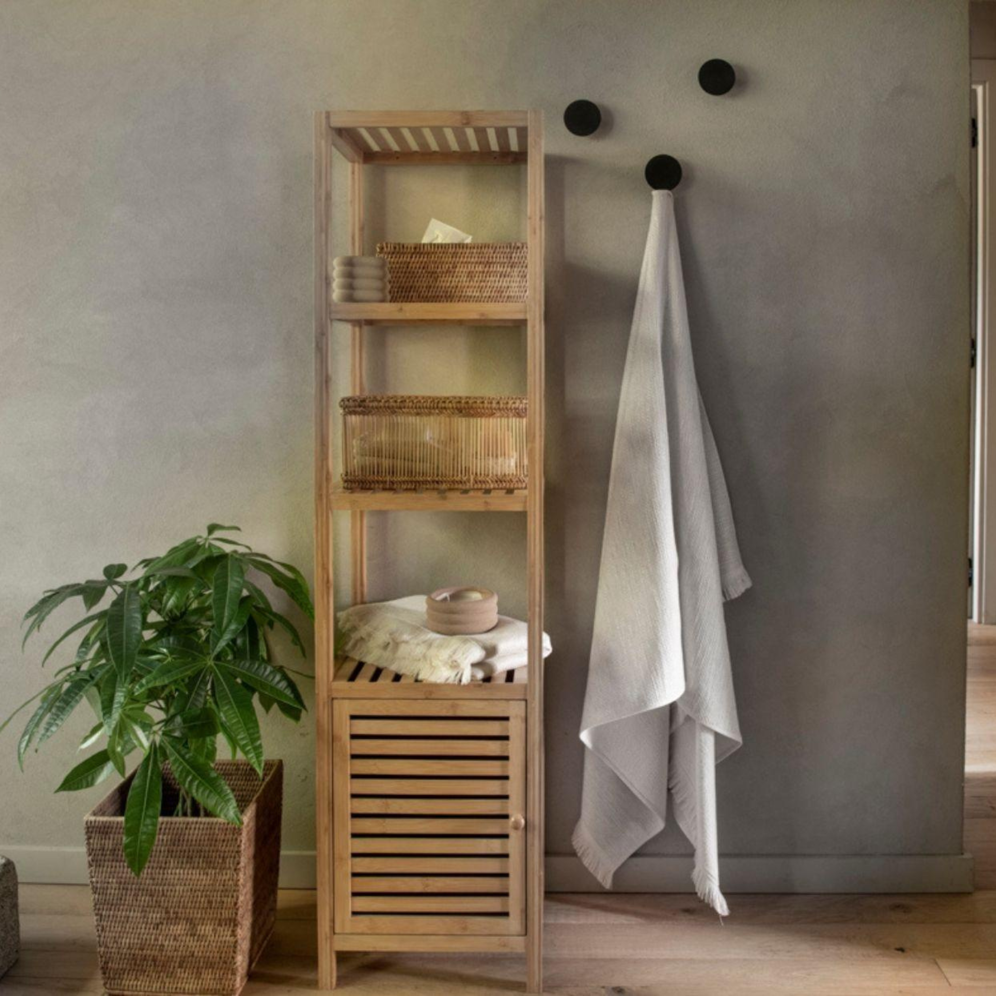 Nordic bamboo bathroom cabinet 140 cm