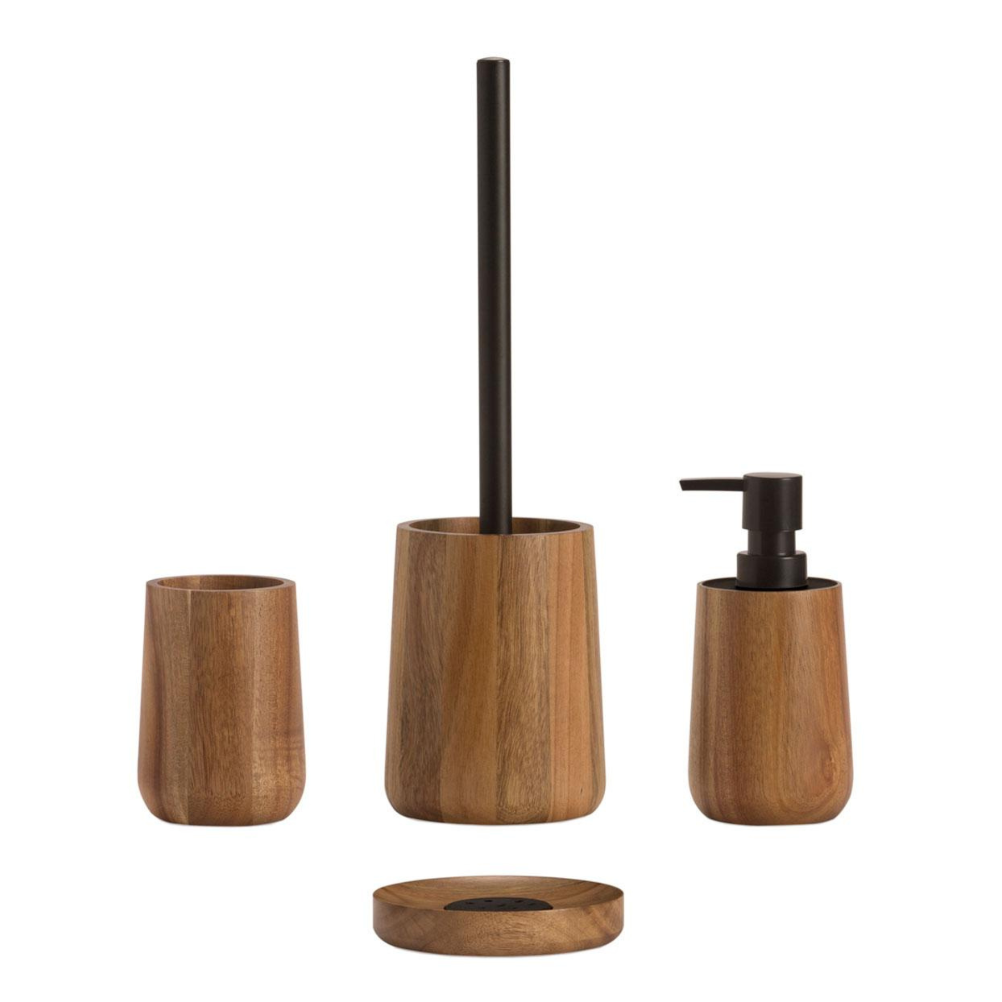 Brown acacia wood toothbrush holder