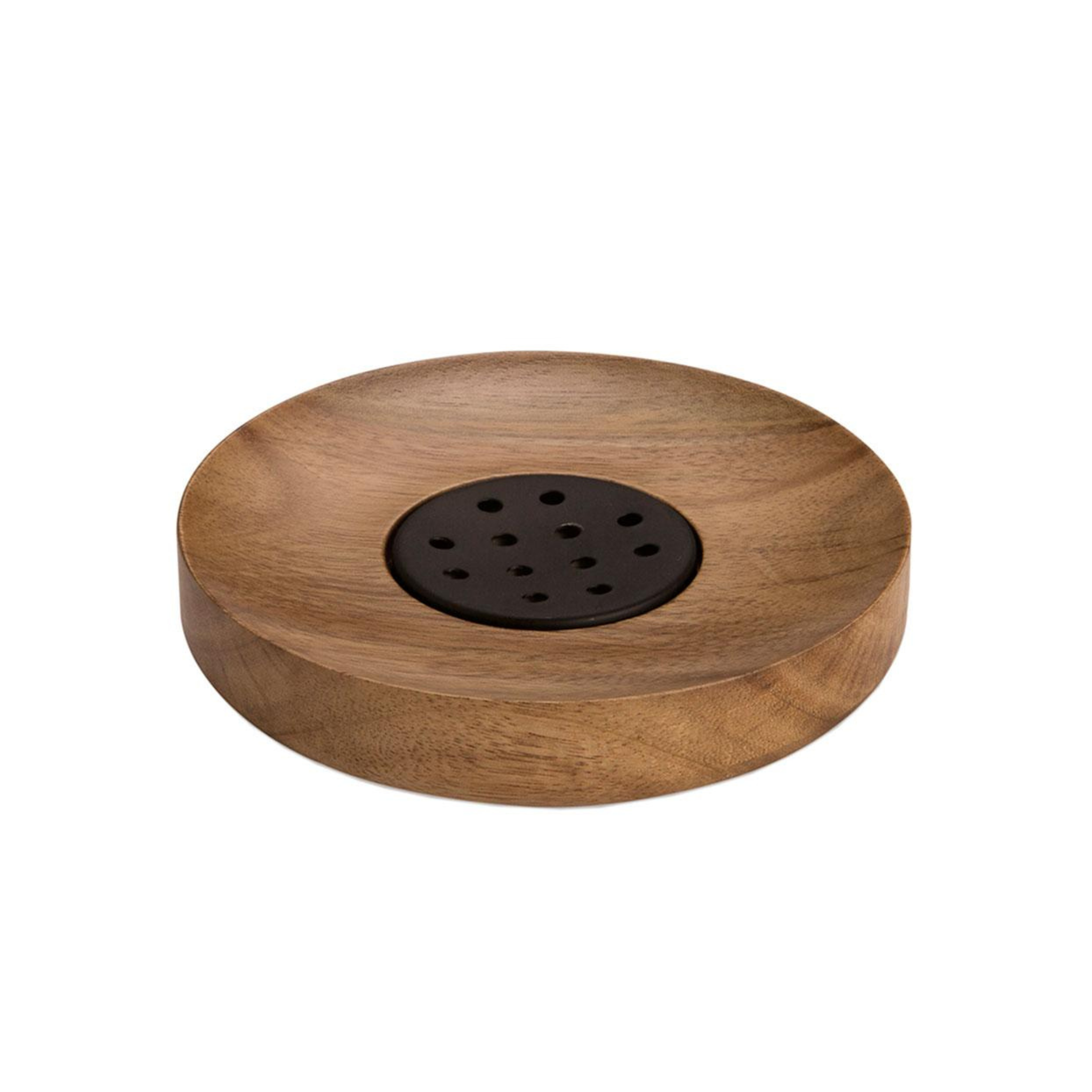 Round acacia wood soap dish