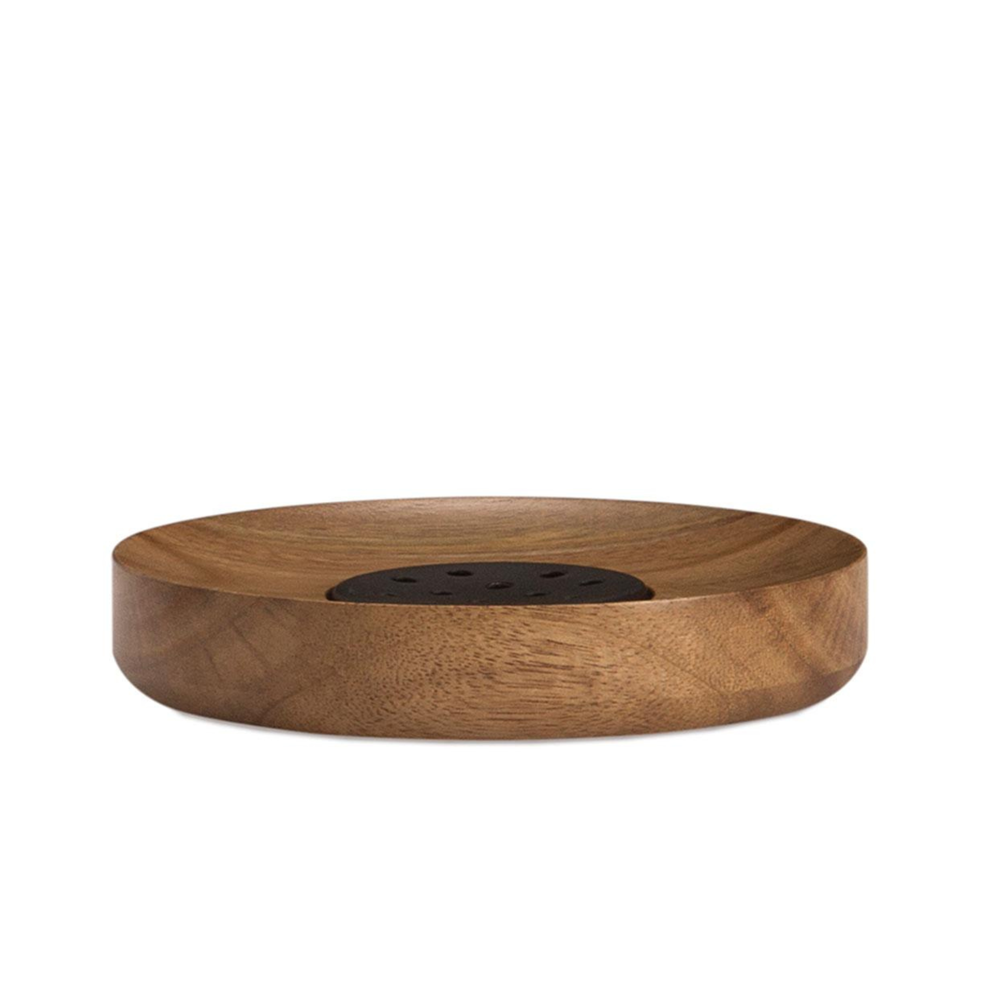 Round acacia wood soap dish