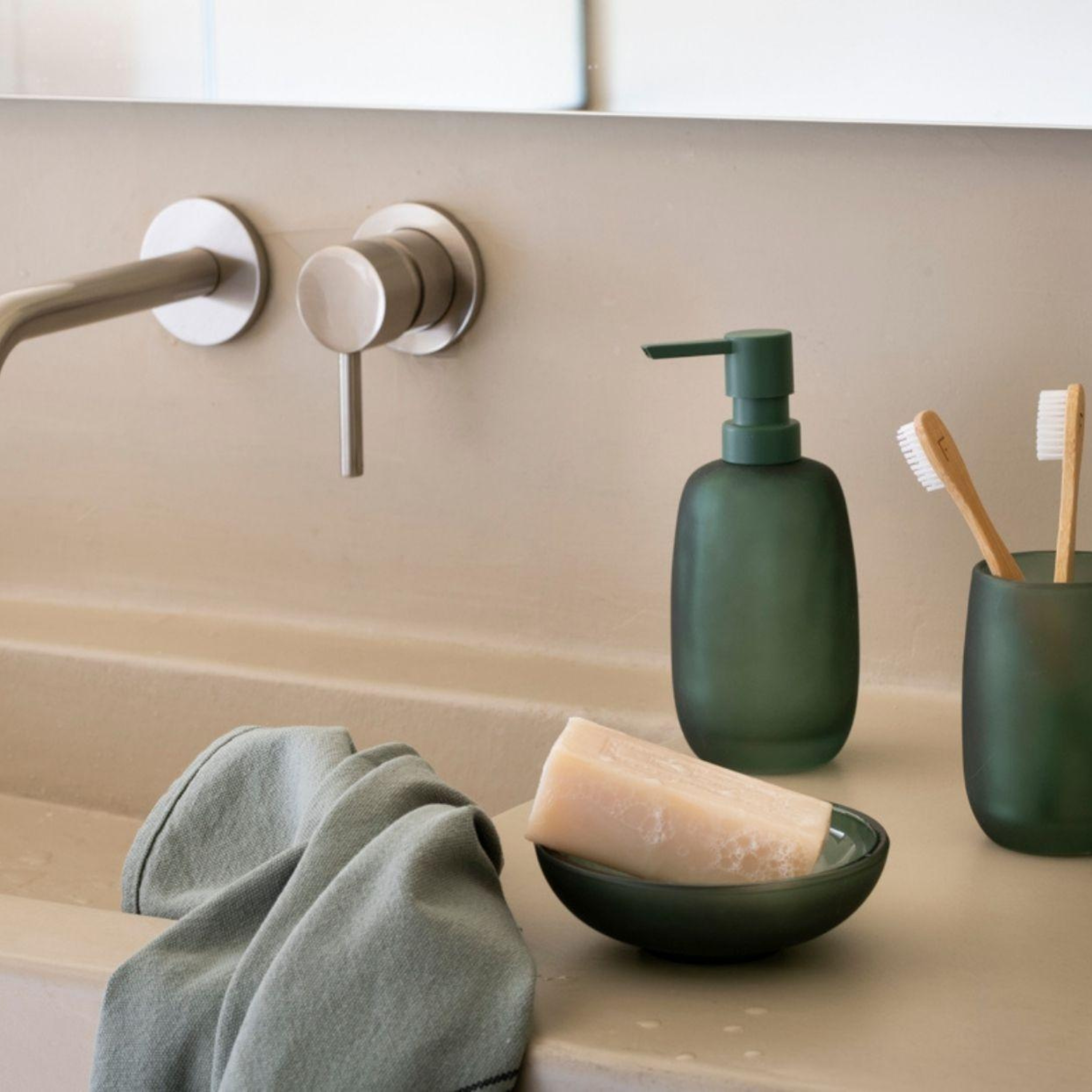 Modern green glass bathroom dispenser