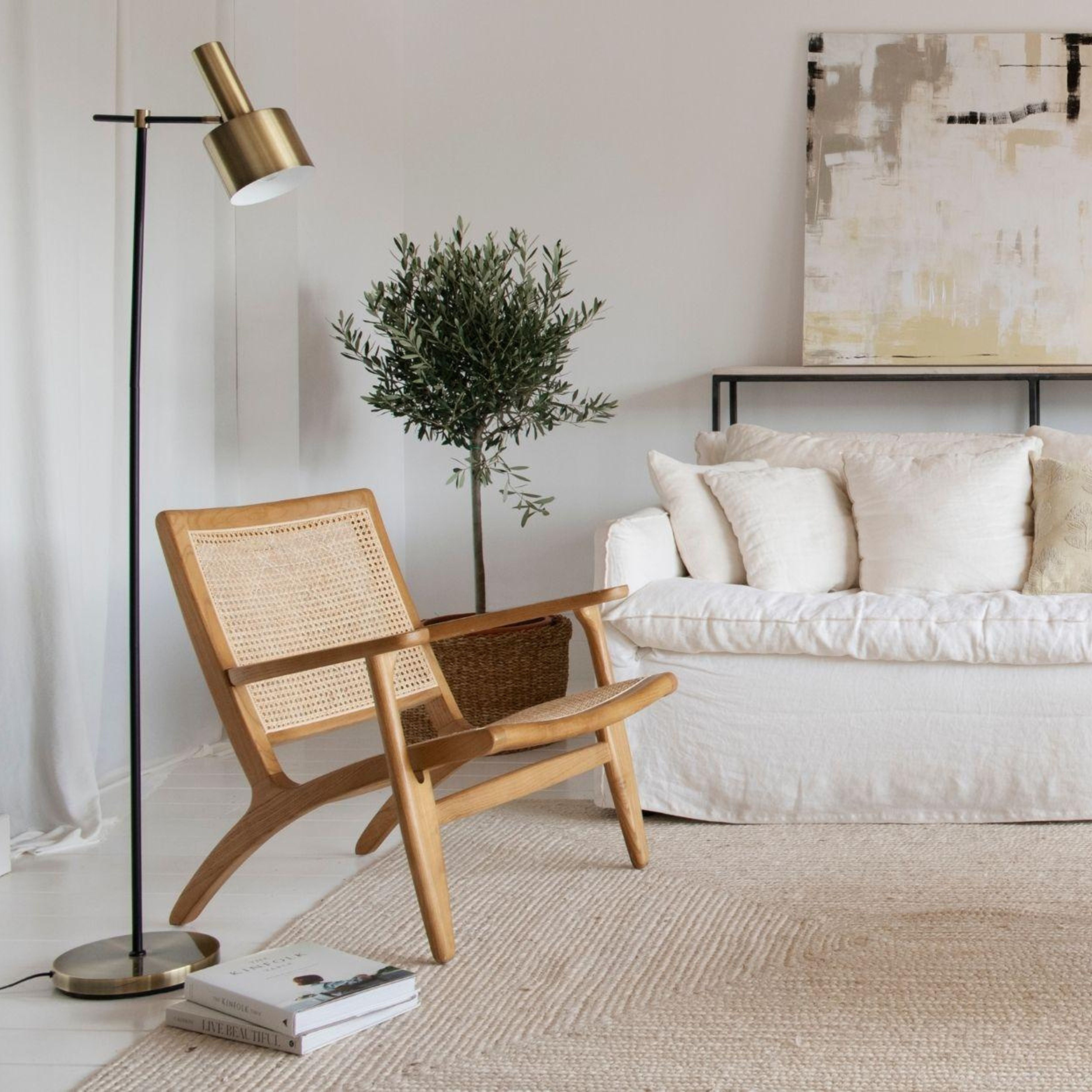 Gold metal industrial floor lamp