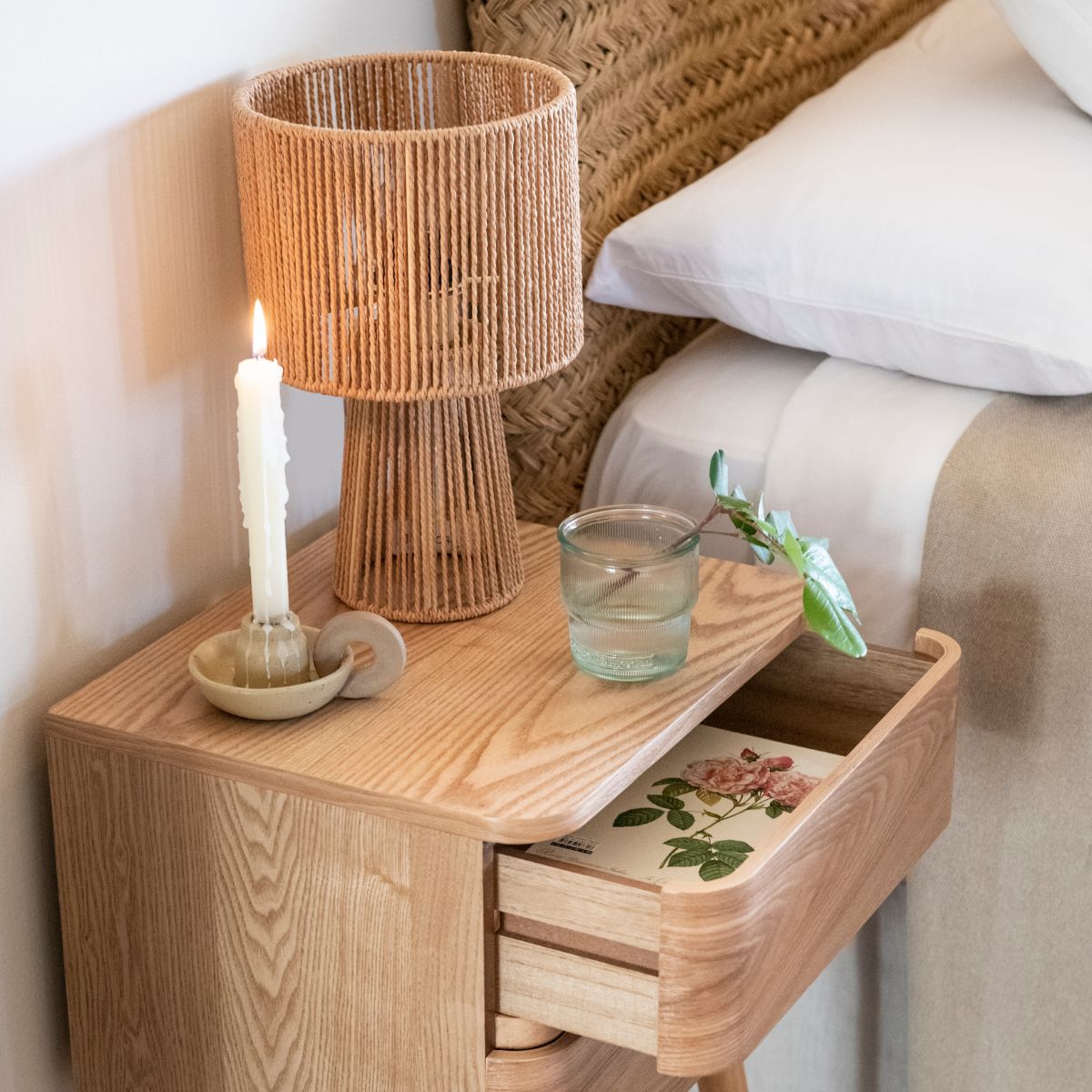Natural fiber bedside lamp