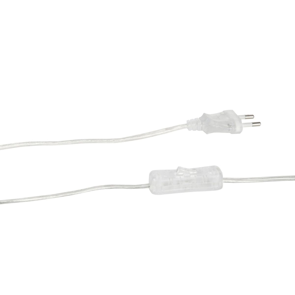 Cable transparente con interruptor y enchufe para lámpara de mesa.
