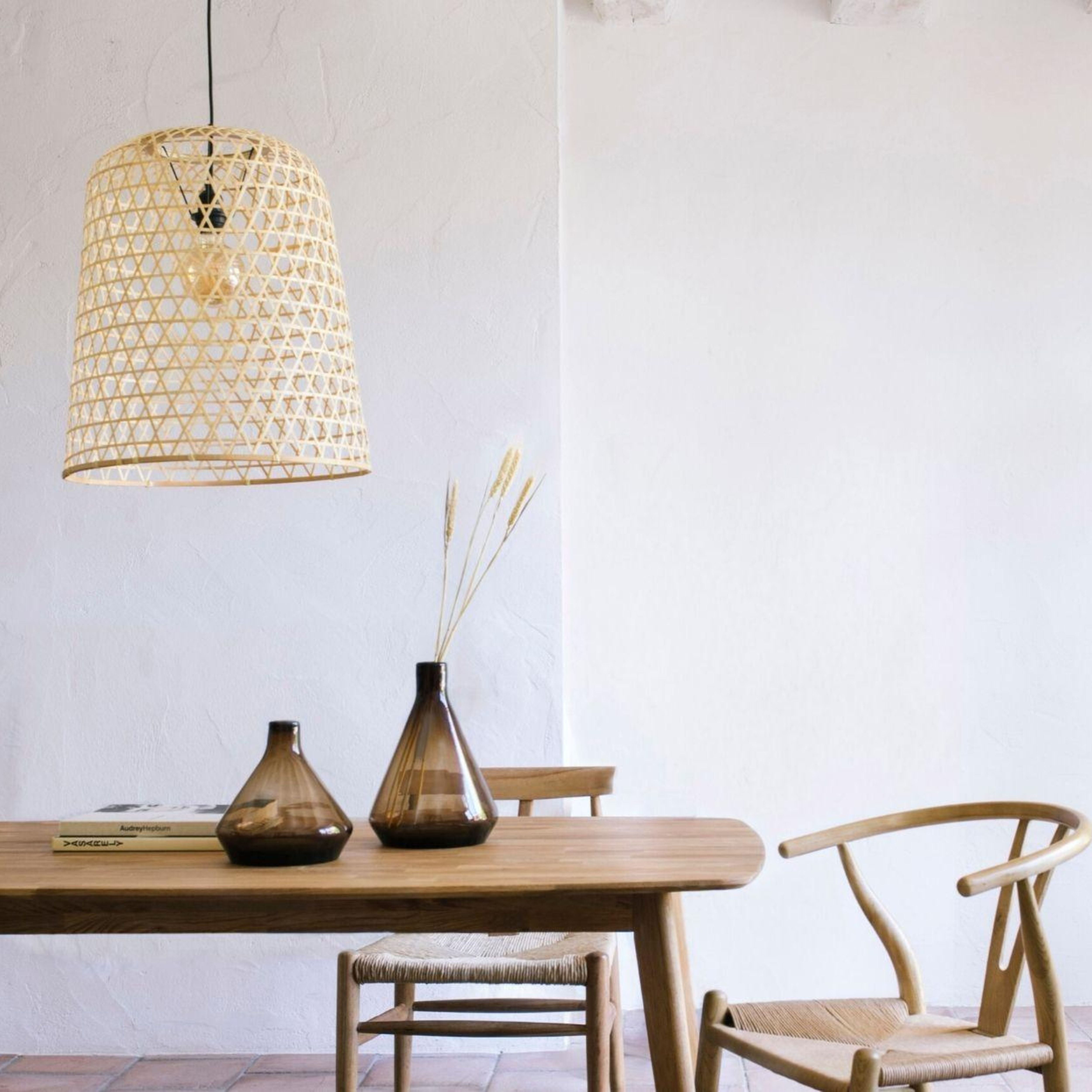 Rustic beige bamboo ceiling lamp