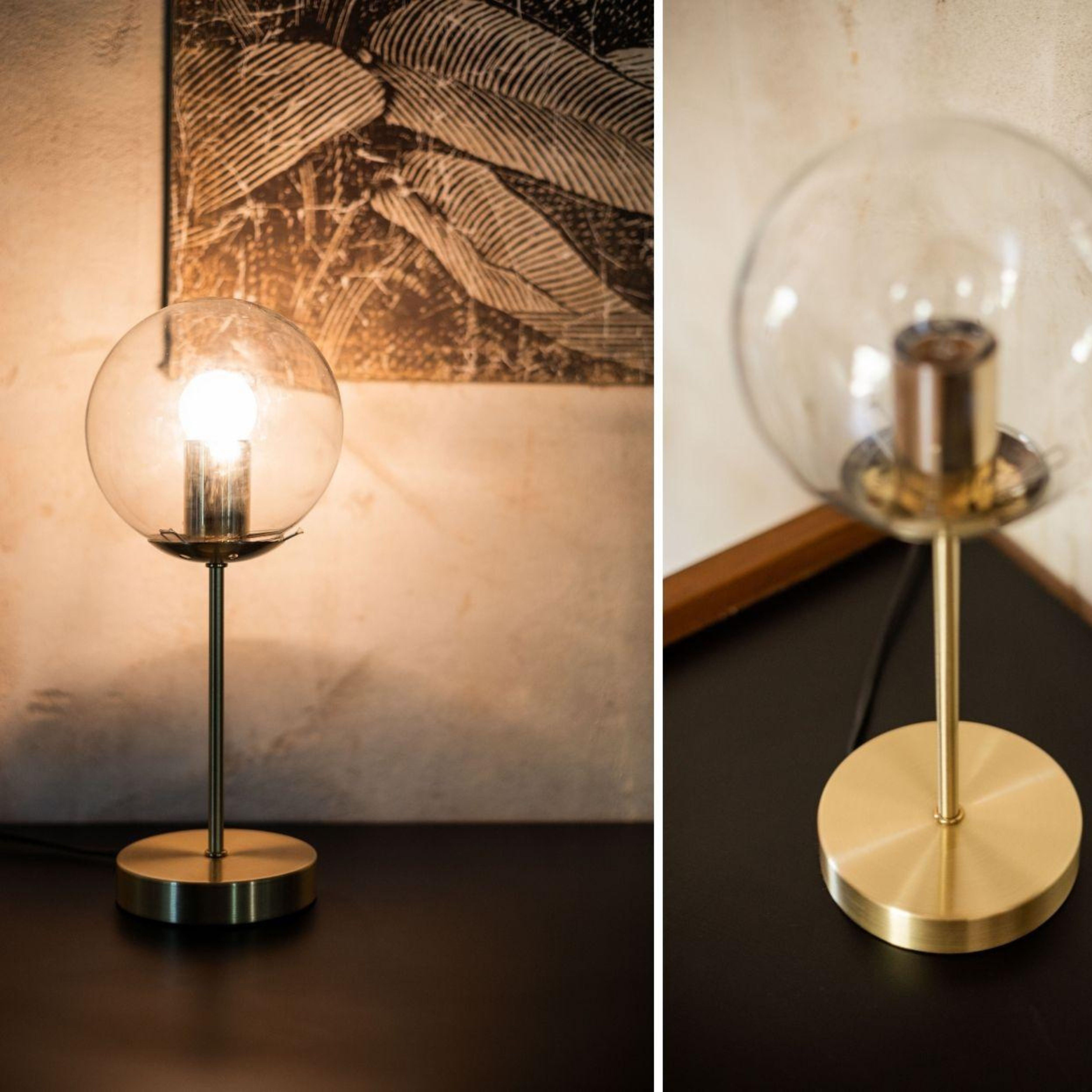 Lámpara de mesa moderna de cristal dorada