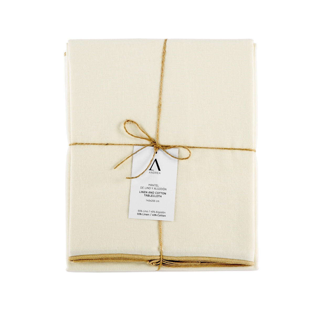 Mantel de mesa blanco de lino con ribete 200 cm
