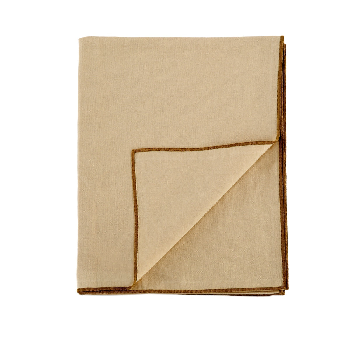 Camino de mesa beige de lino con ribete