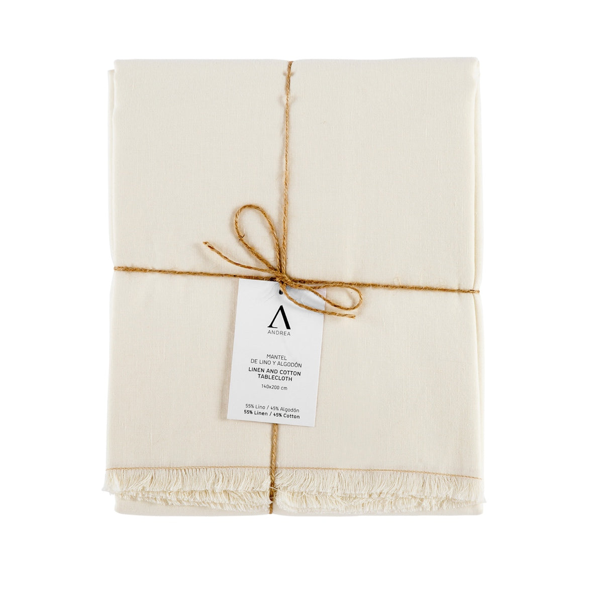 Mantel de mesa blanco de lino con flecos 200 cm