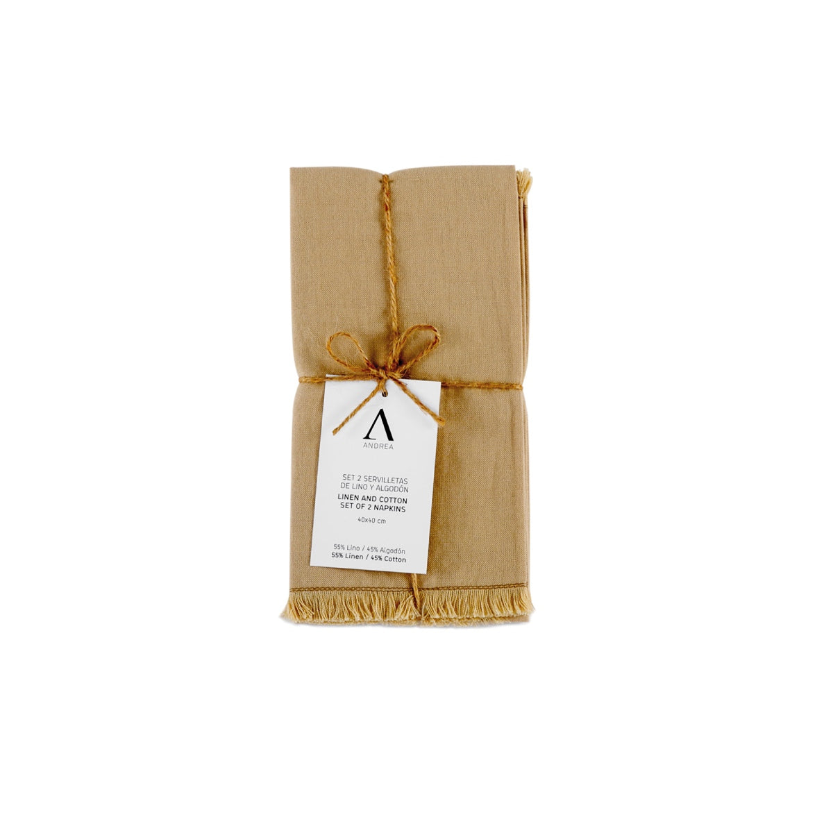 Set of 2 beige linen table napkins with fringes