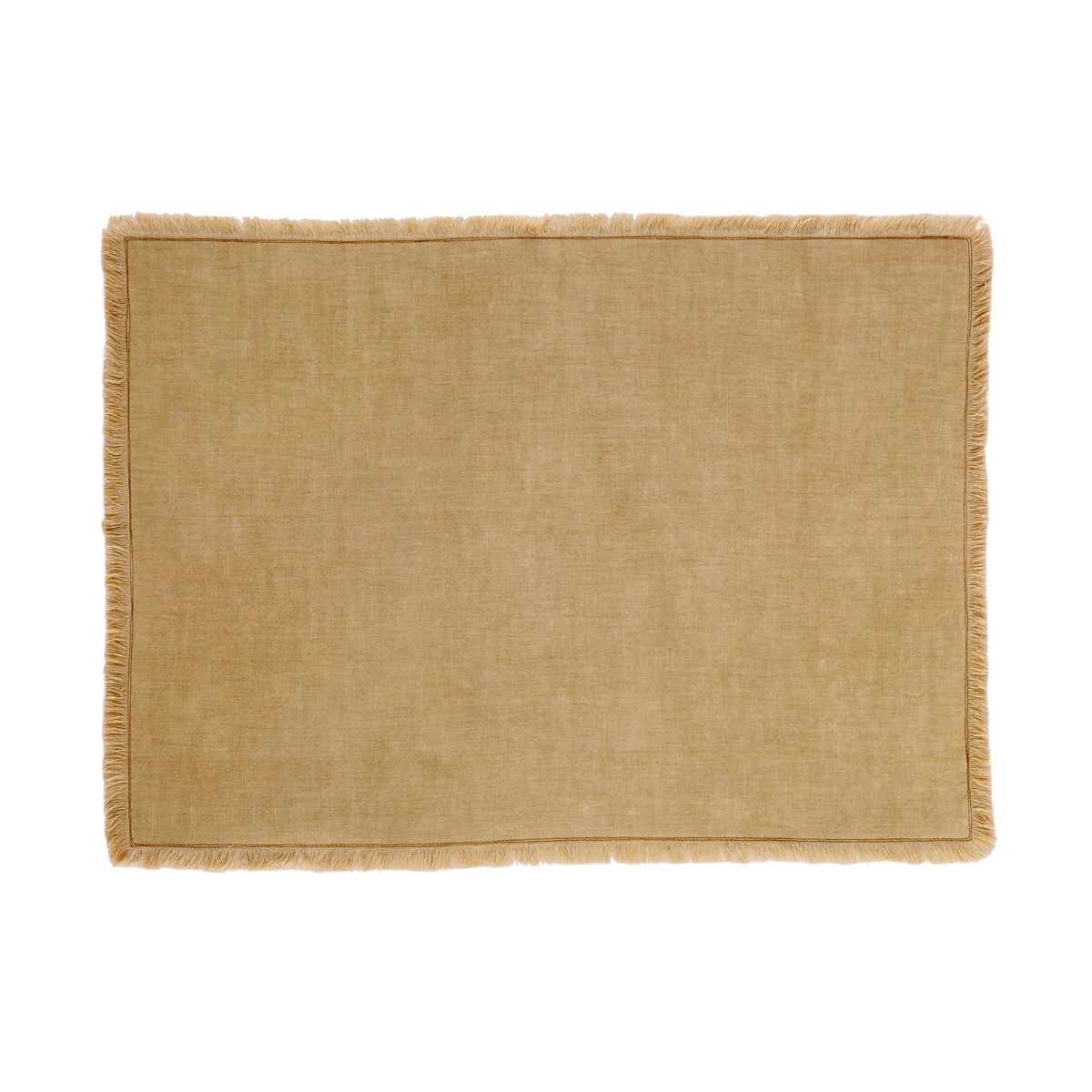 Set 2 manteles individuales beige de lino con flecos