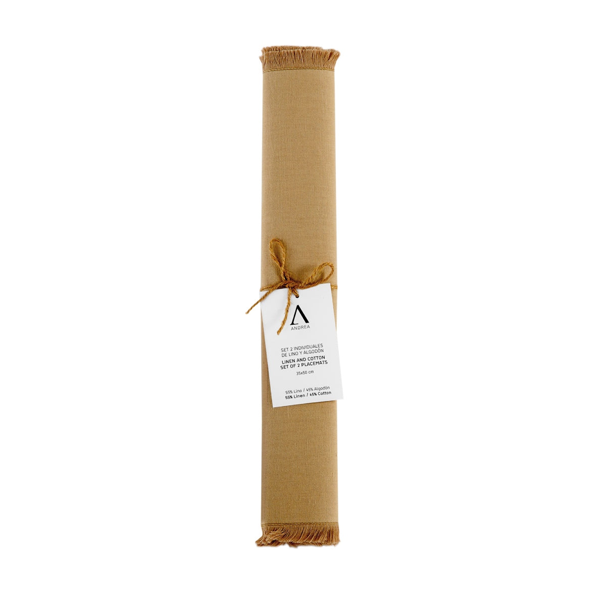 Set 2 manteles individuales beige de lino con flecos