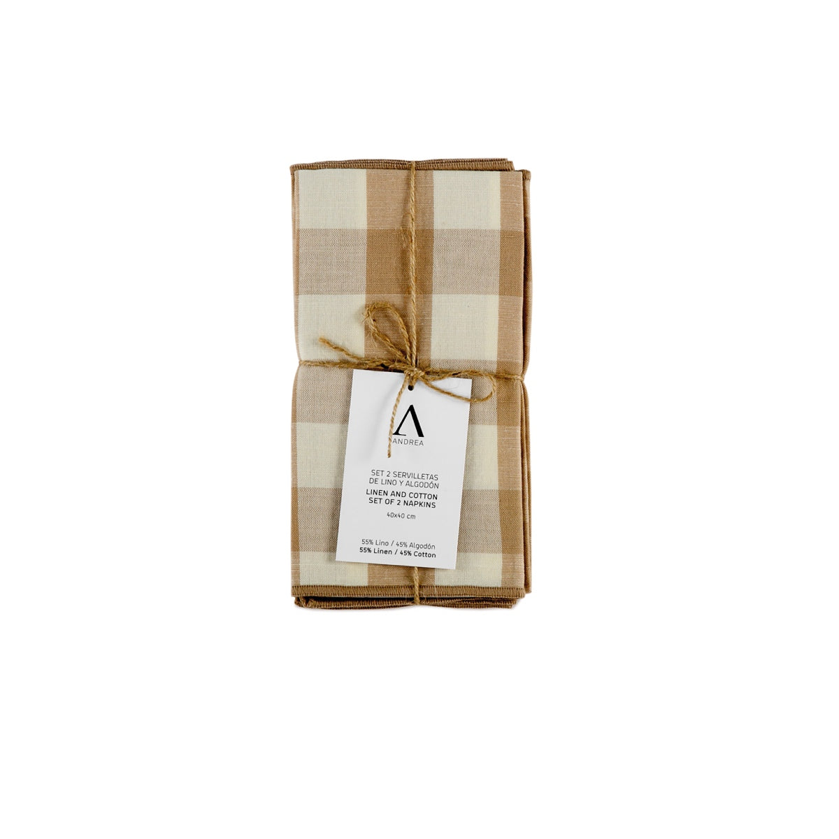 Set de 2 servilletas de mesa beige de lino vichy