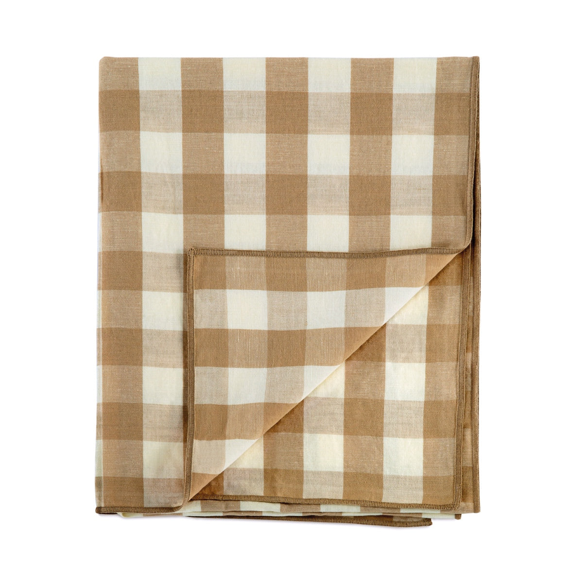 Beige gingham linen table runner