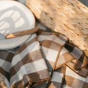 Beige gingham linen table runner