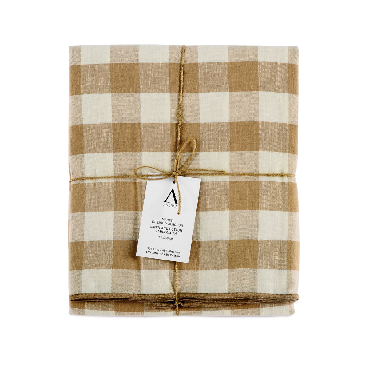 Beige gingham linen tablecloth 240 cm