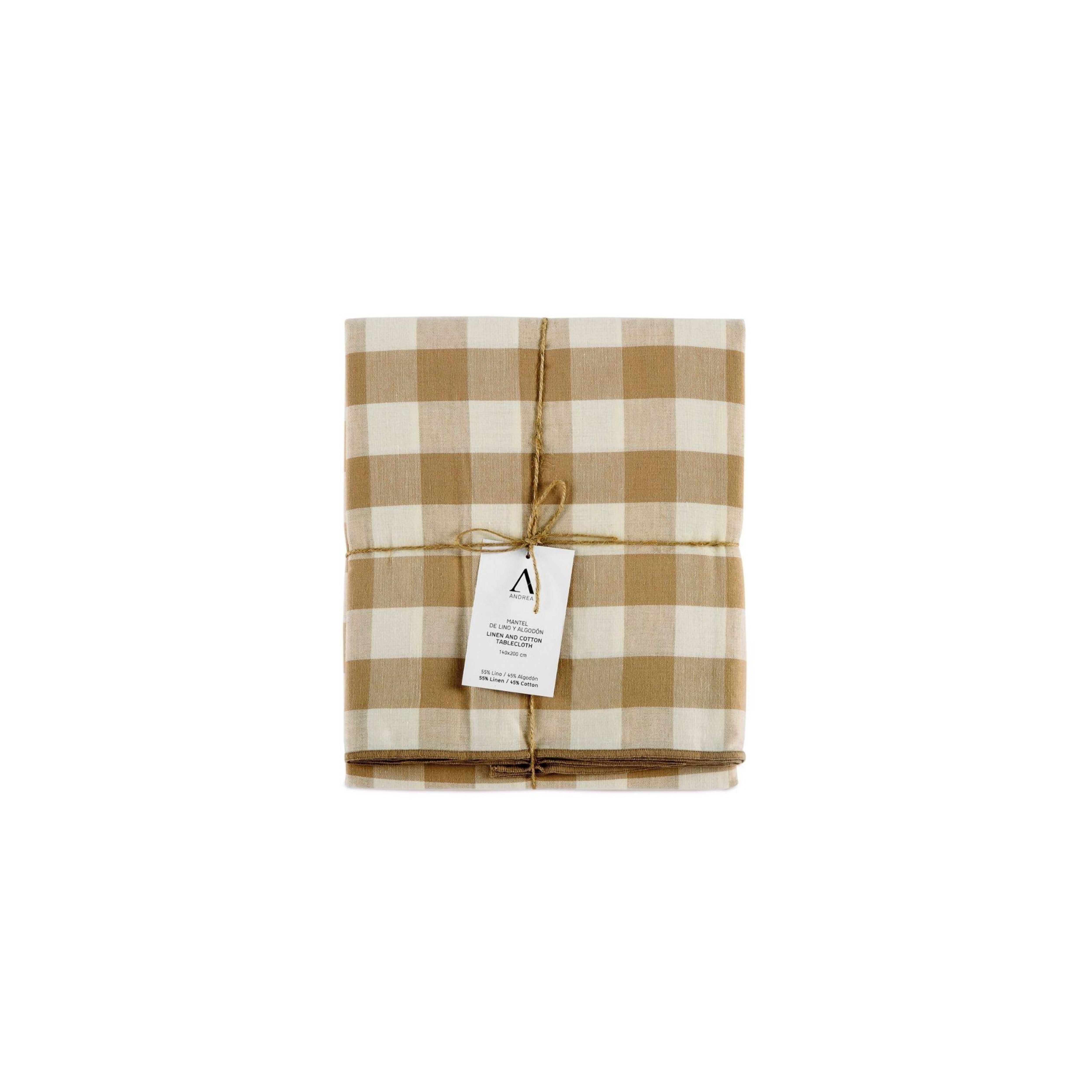 Mantel de mesa beige de lino vichy 240 cm