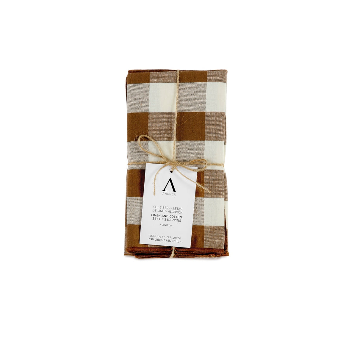 Set of 2 brown gingham linen table napkins