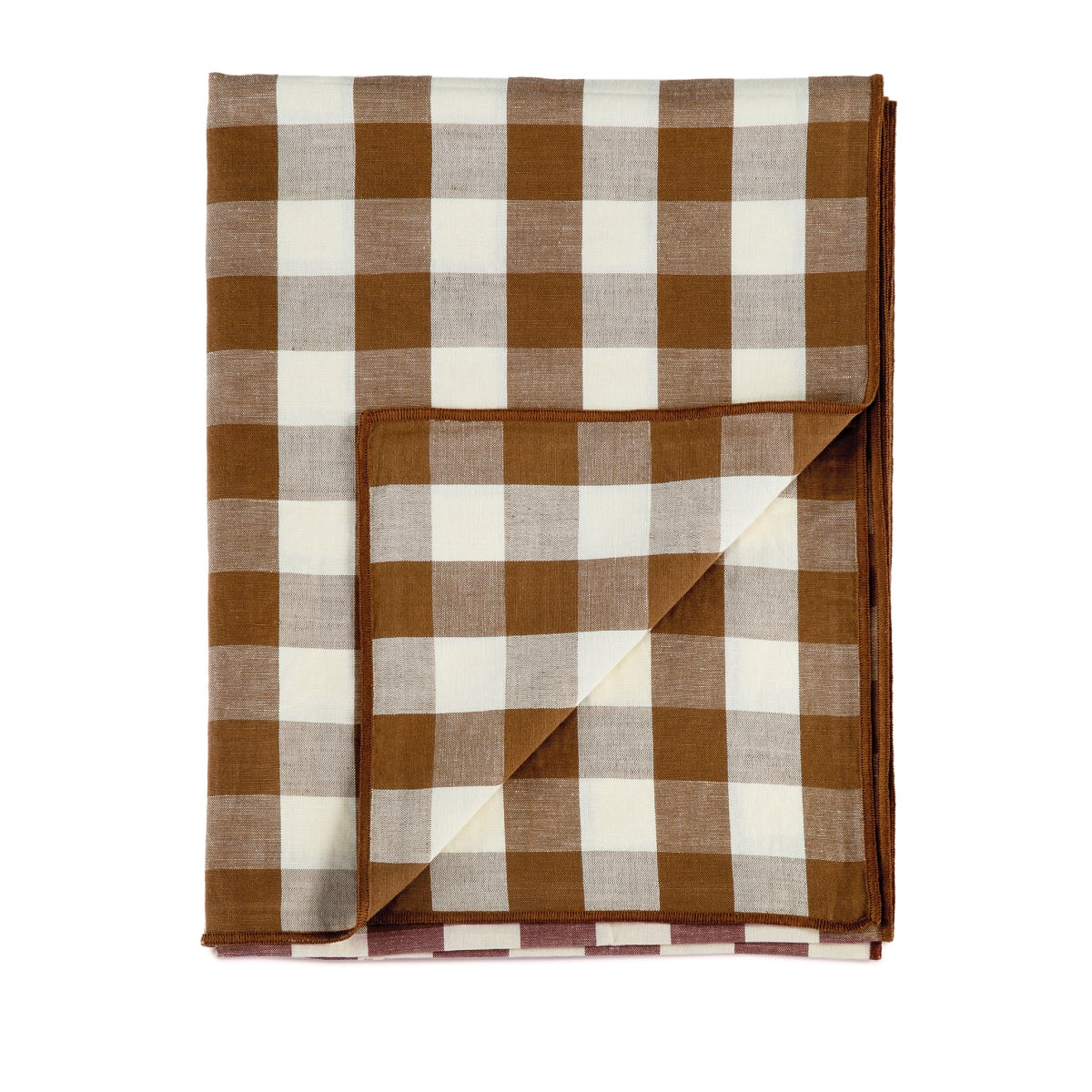 Brown gingham linen table runner