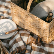 Brown gingham linen tablecloth 200 cm