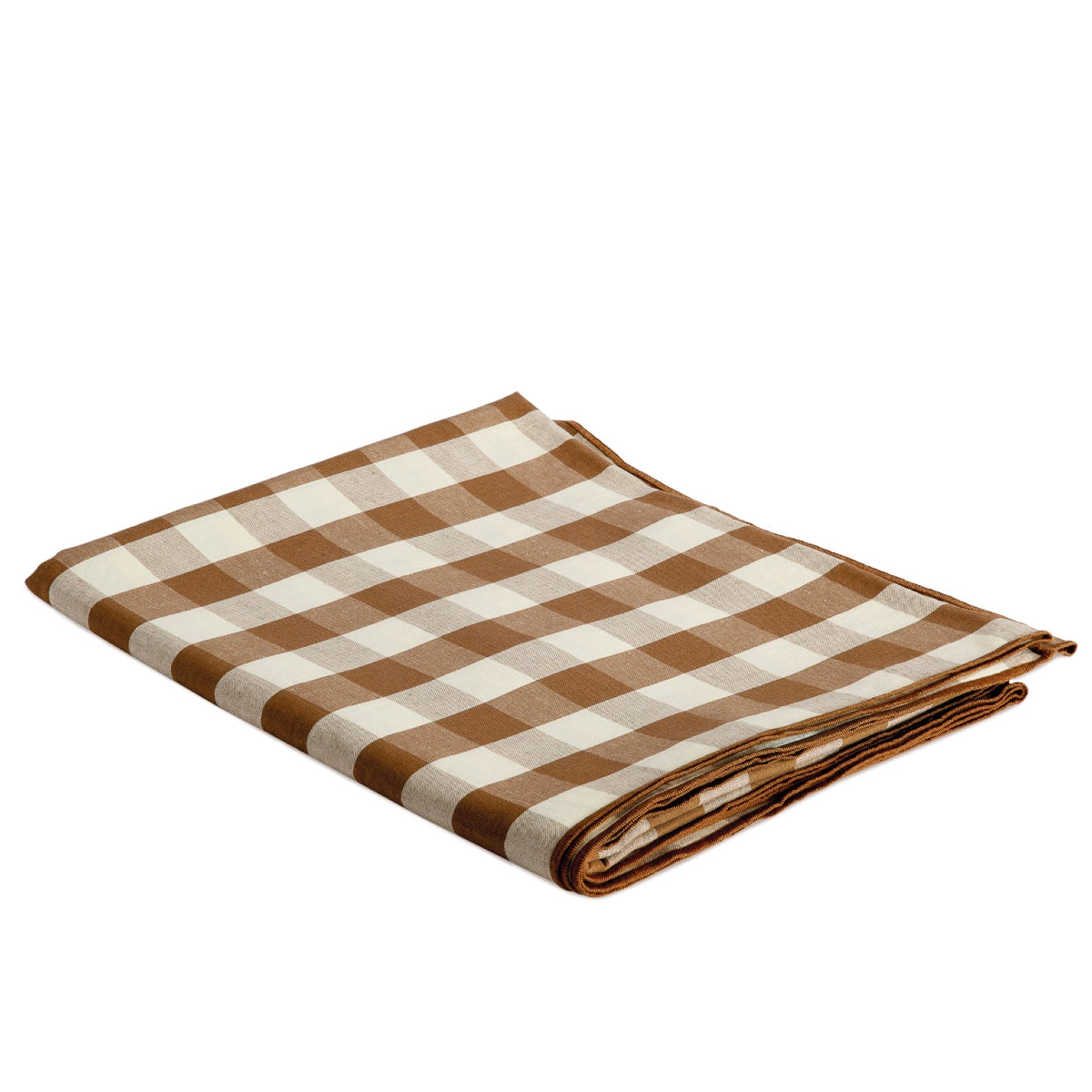 Mantel de mesa marrón de lino vichy 240 cm