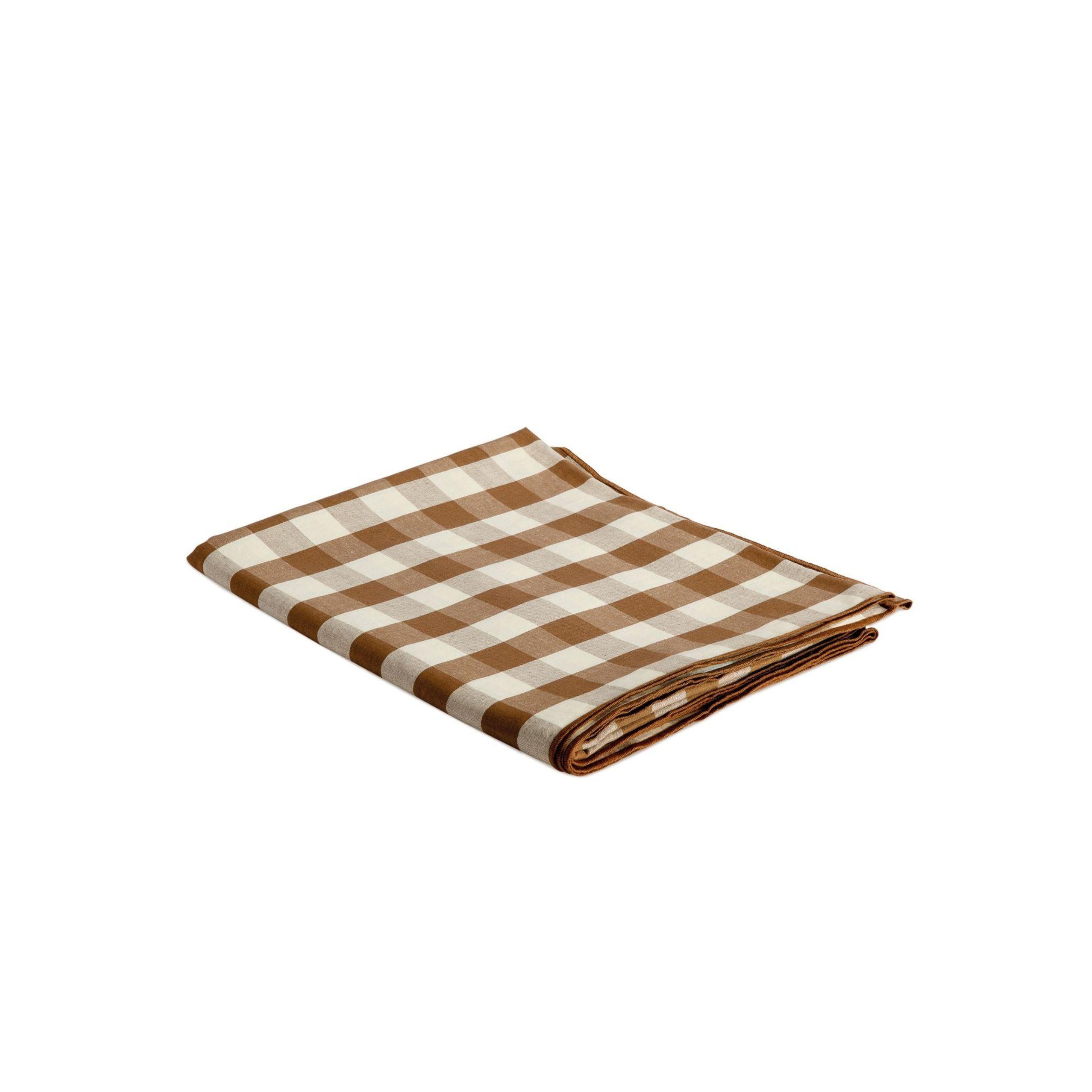 Brown gingham linen tablecloth 200 cm