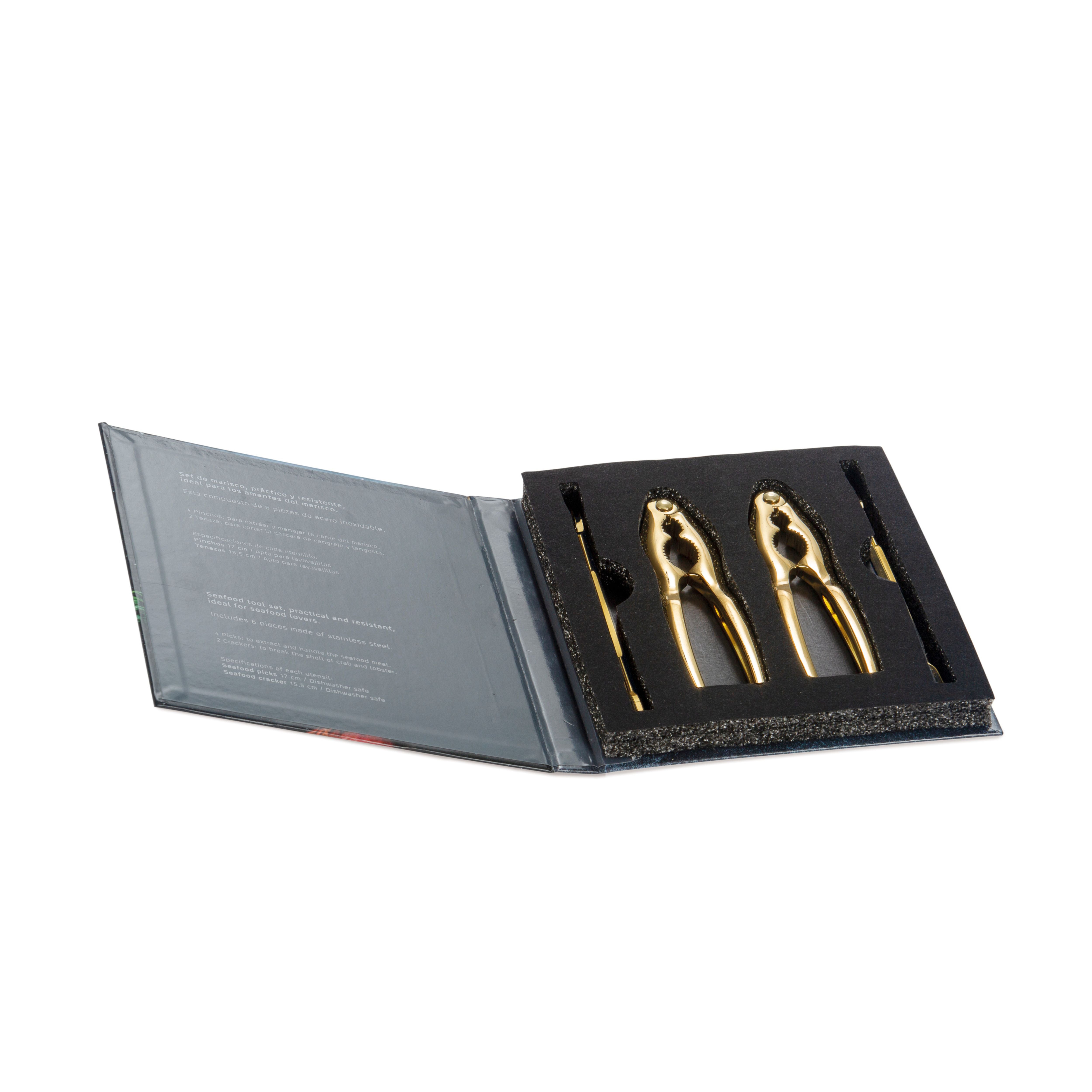 Kit de abridor de marisco de acero dorado