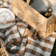 Set of 2 brown gingham linen table napkins