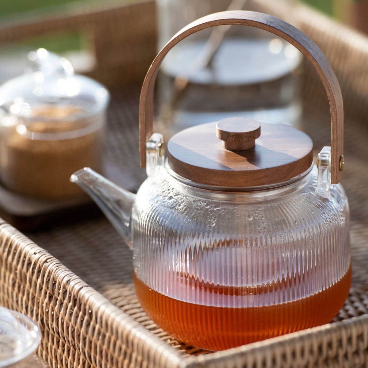Tetera de cristal y madera 1 litro