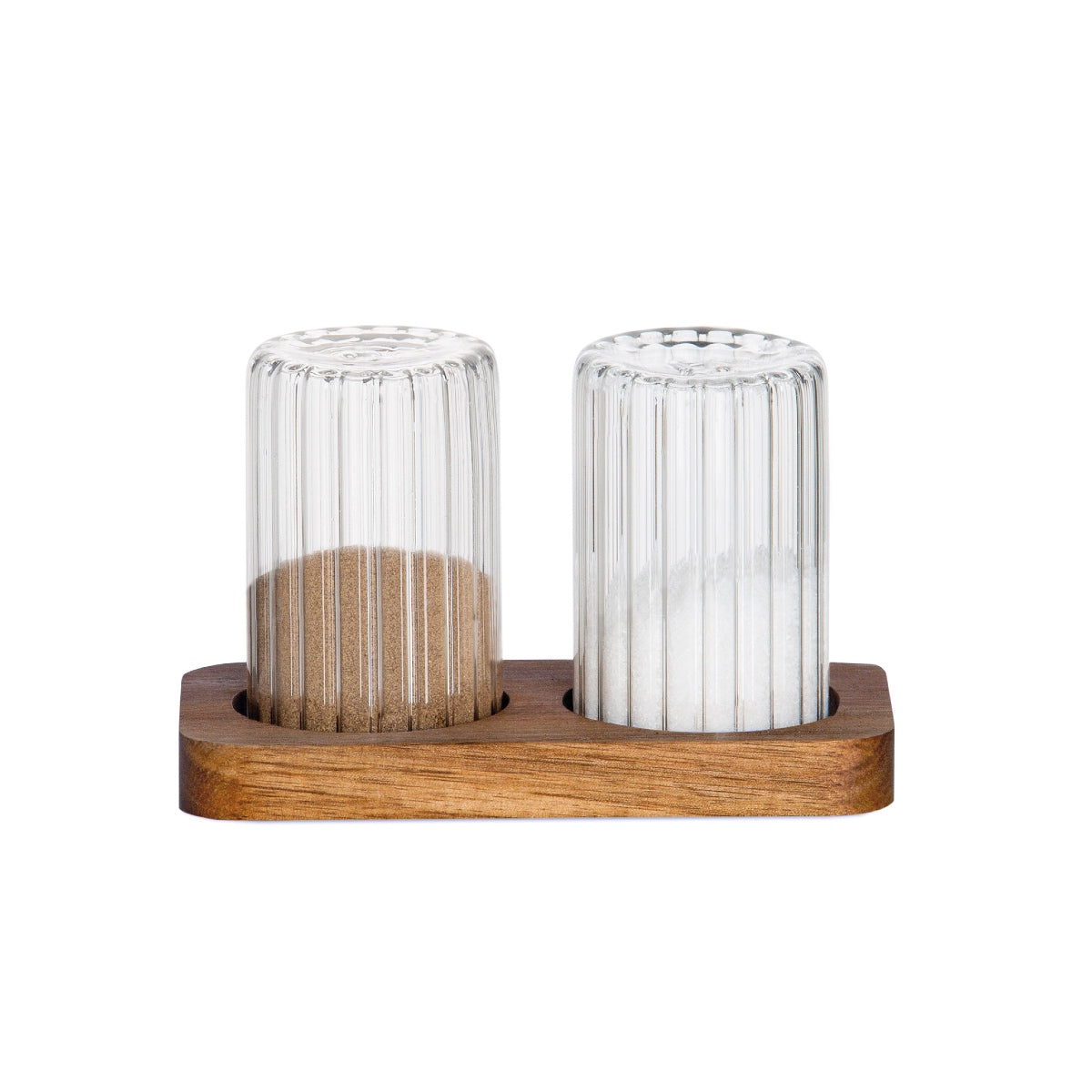 Salero y pimentero de cristal y madera de acacia