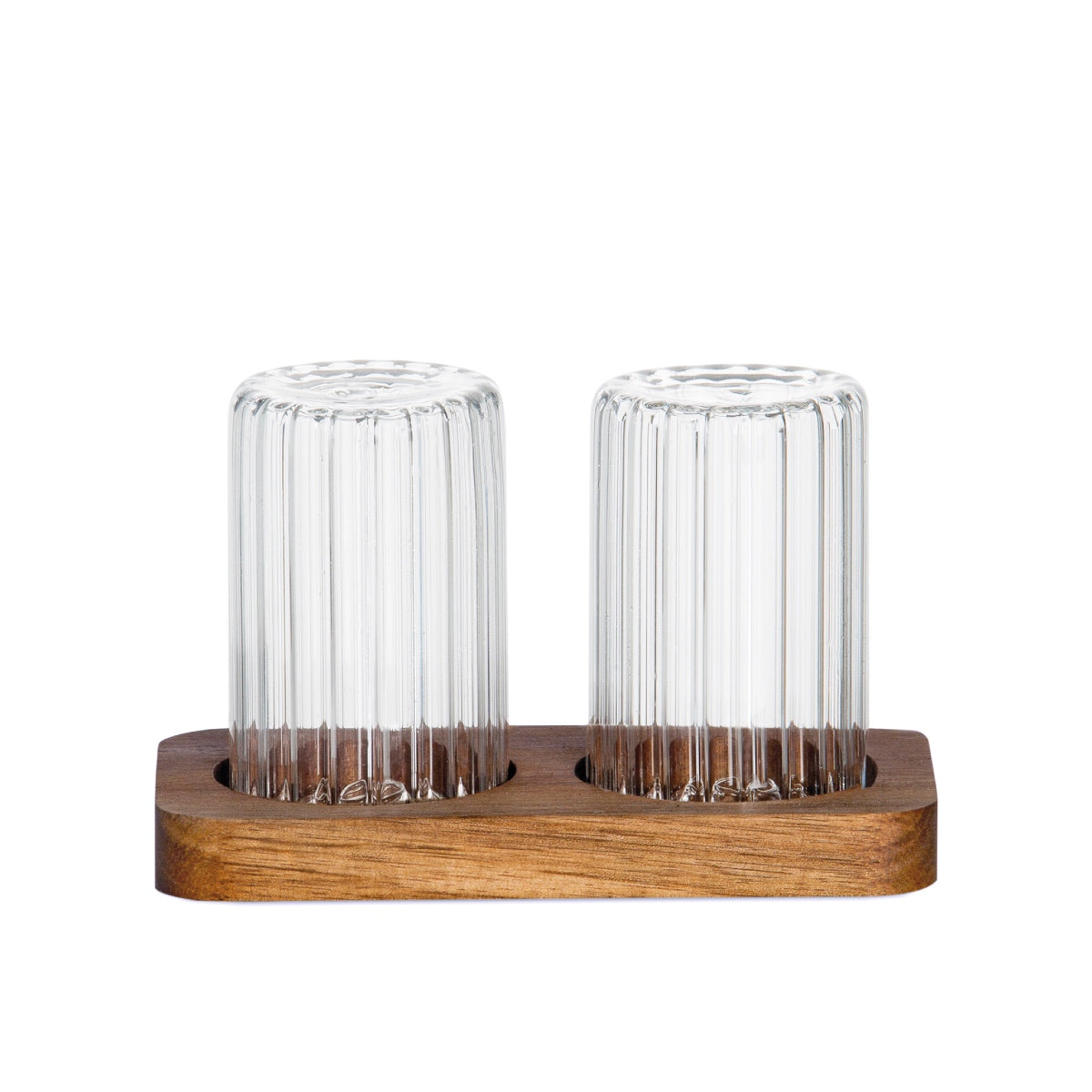 Salero y pimentero de cristal y madera de acacia