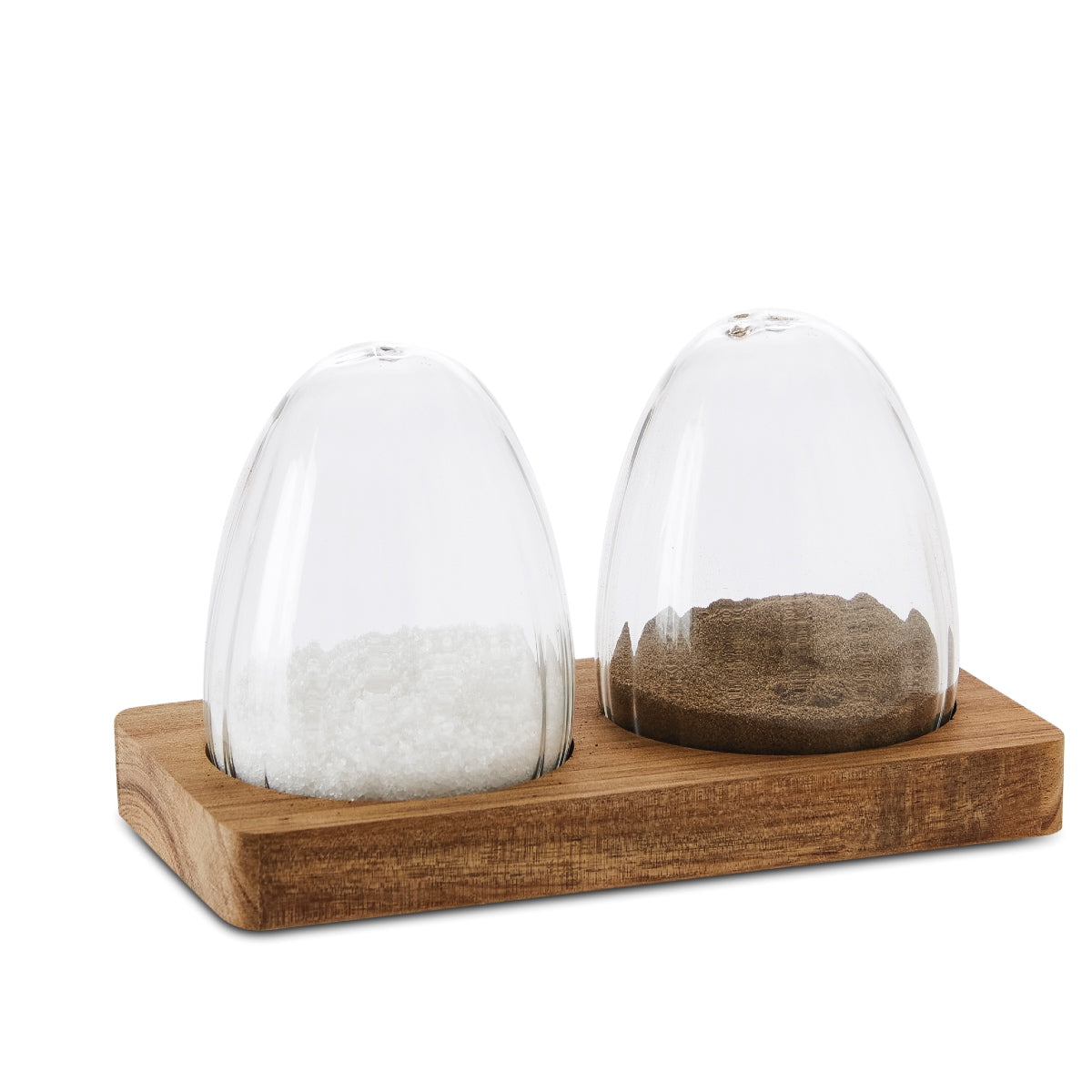 Salero y pimentero de cristal y madera
