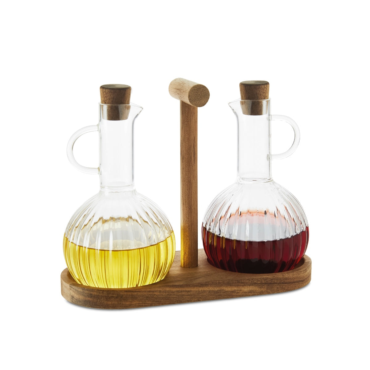 Aceitera vinagrera de cocina con soporte de madera