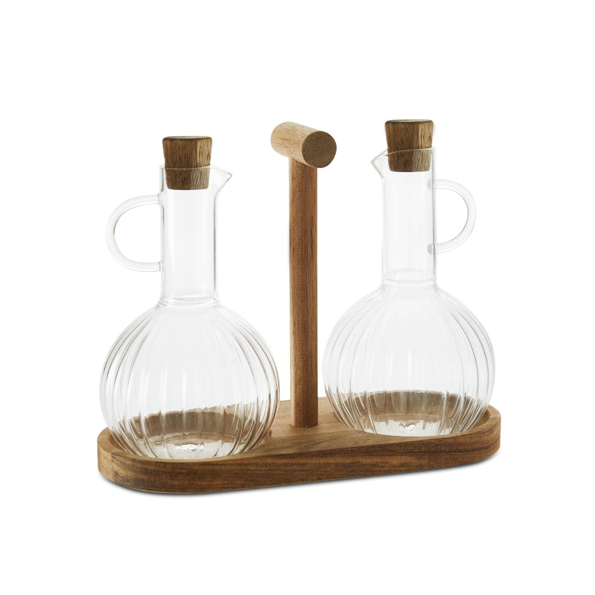 Aceitera vinagrera de cocina con soporte de madera