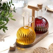 Aceitera vinagrera de cocina con soporte de madera