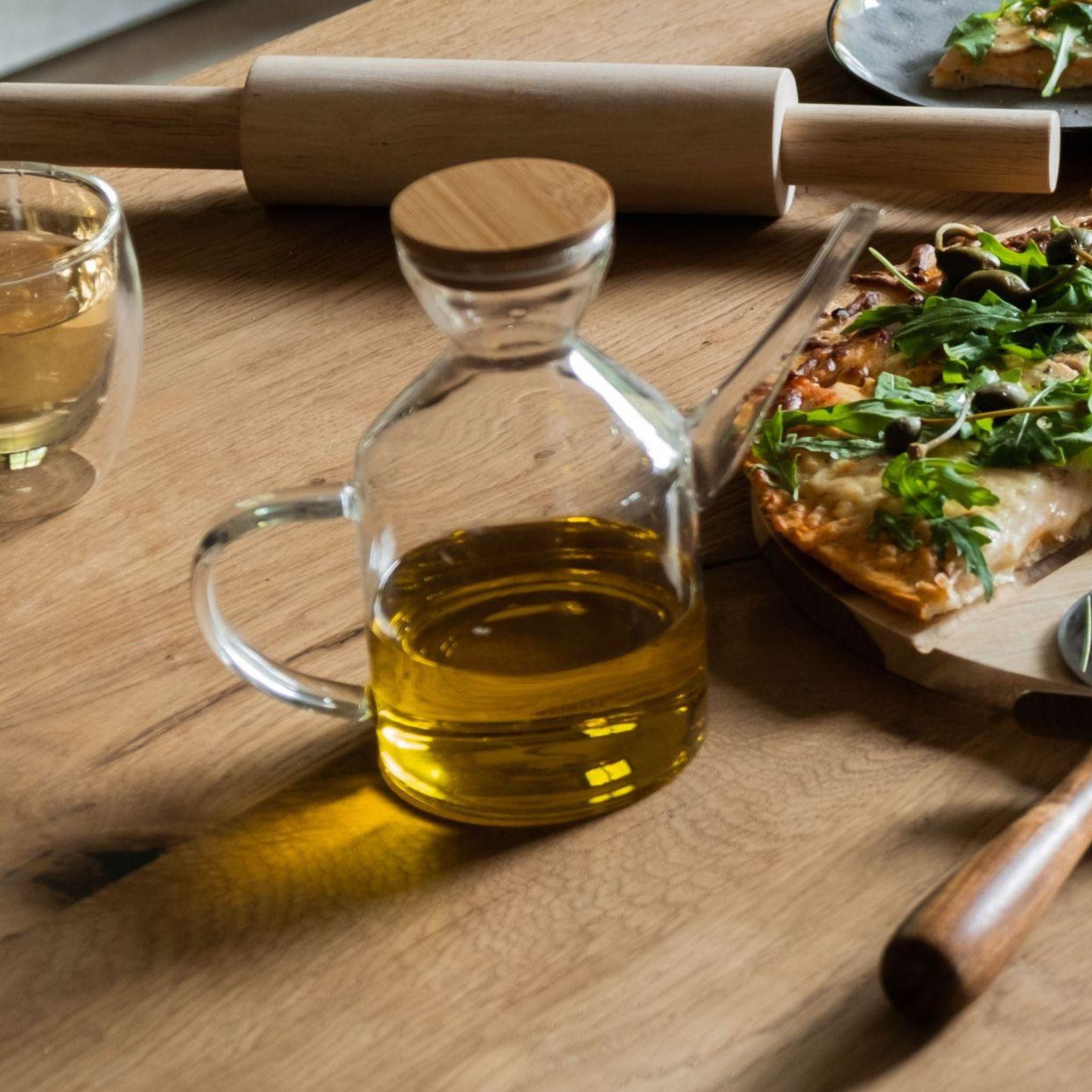Aceitera de cocina de cristal y bambú clásica 1Litro