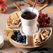4-piece rotating porcelain and acacia fondue set