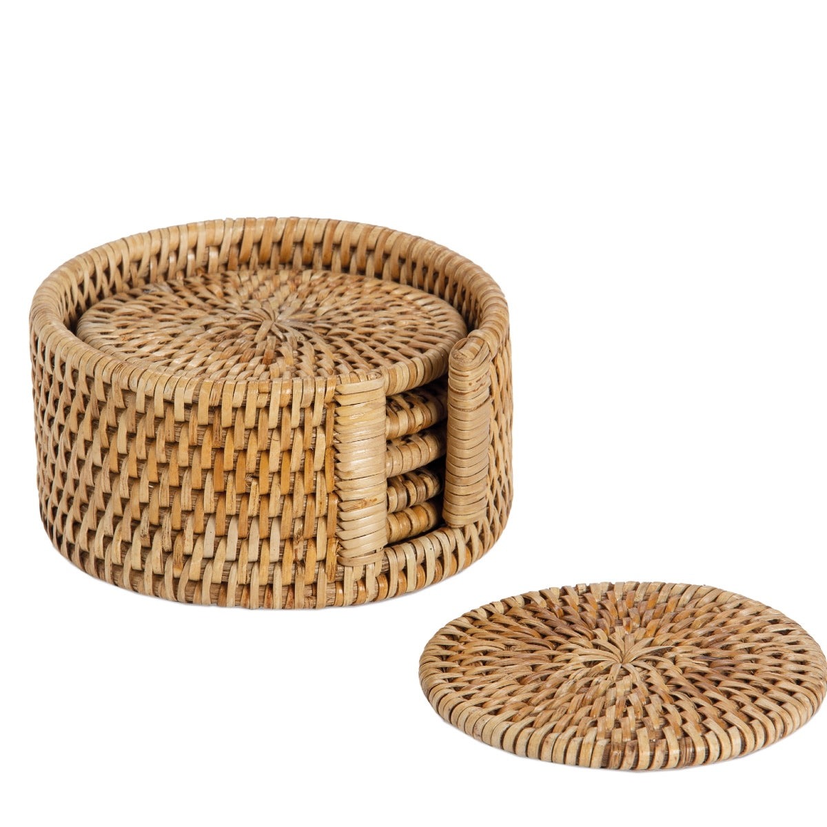 Set de 6 posavasos de mesa redondos de ratán