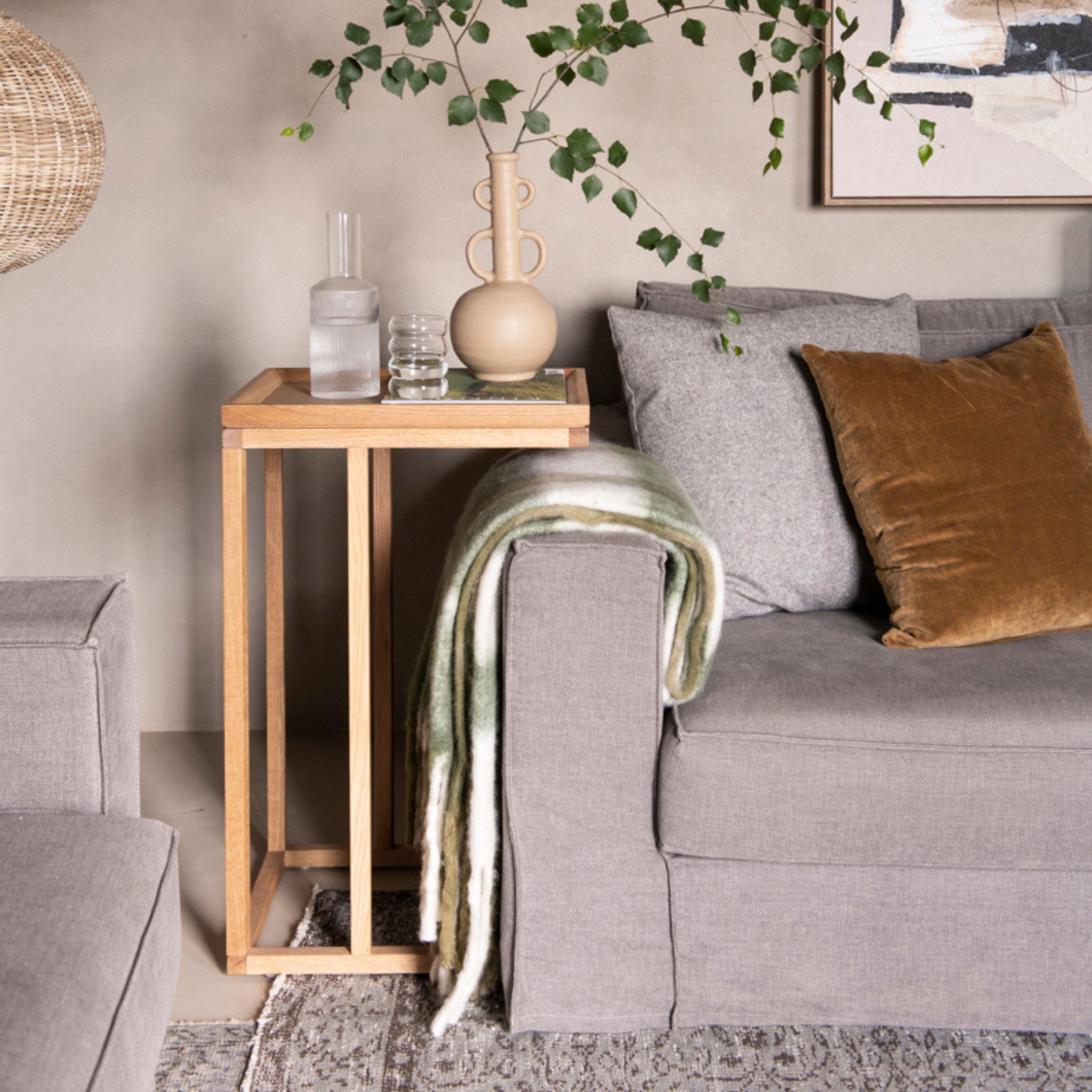 Mesa auxiliar para sofá de madera de roble