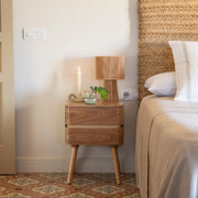 Nordic beige wooden bedside table