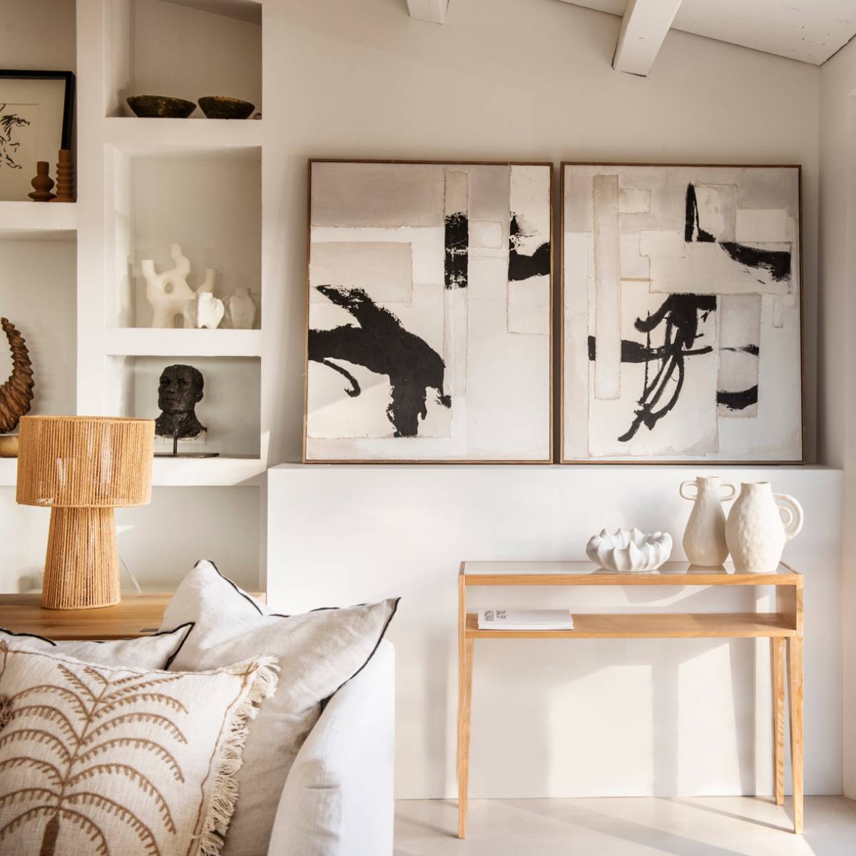 Consola de madera de fresno y vidrio 100 cm