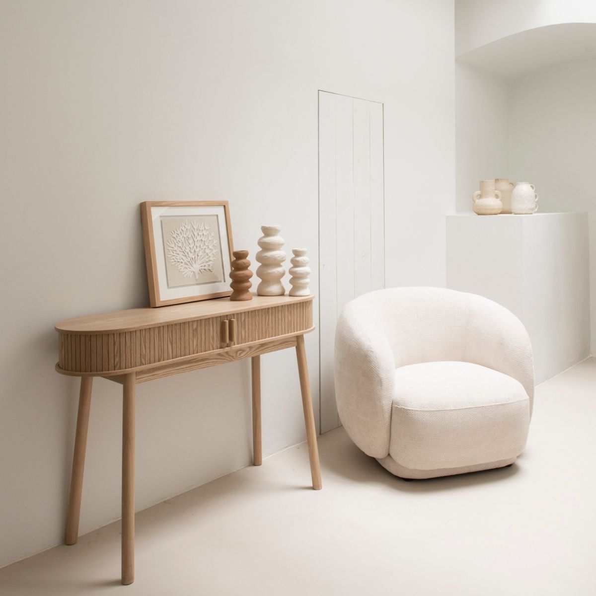 White upholstered armchair