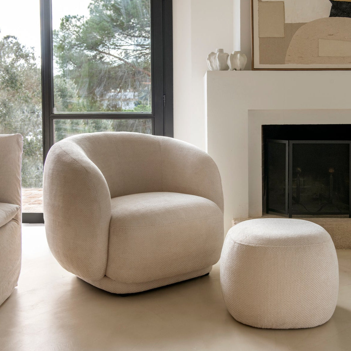 White upholstered armchair