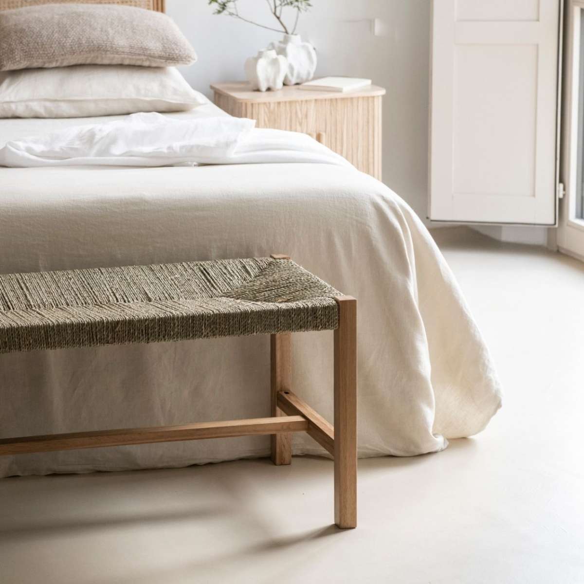 Banqueta de roble y alga marina 116 cm