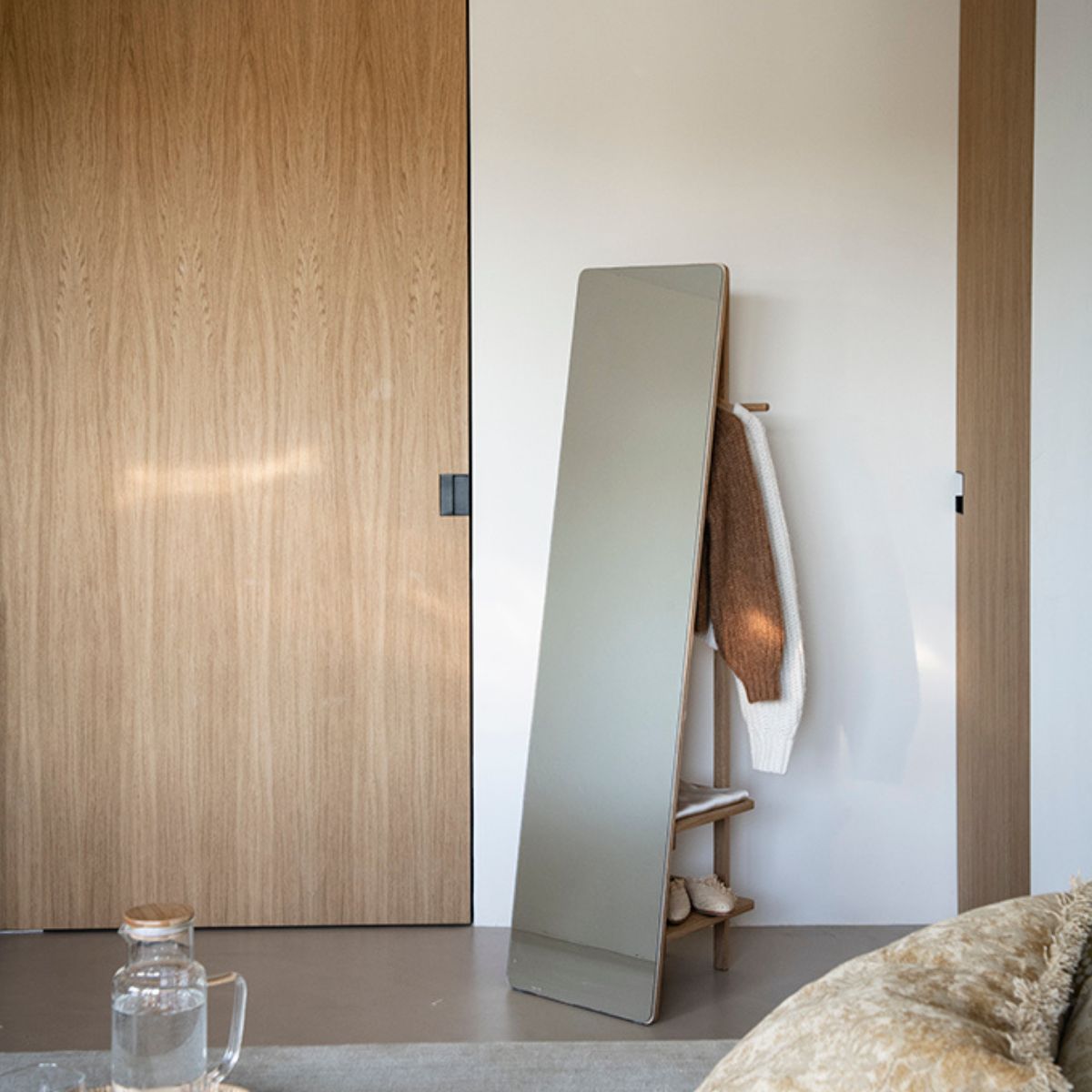 Nordic wooden dressing room mirror shelf
