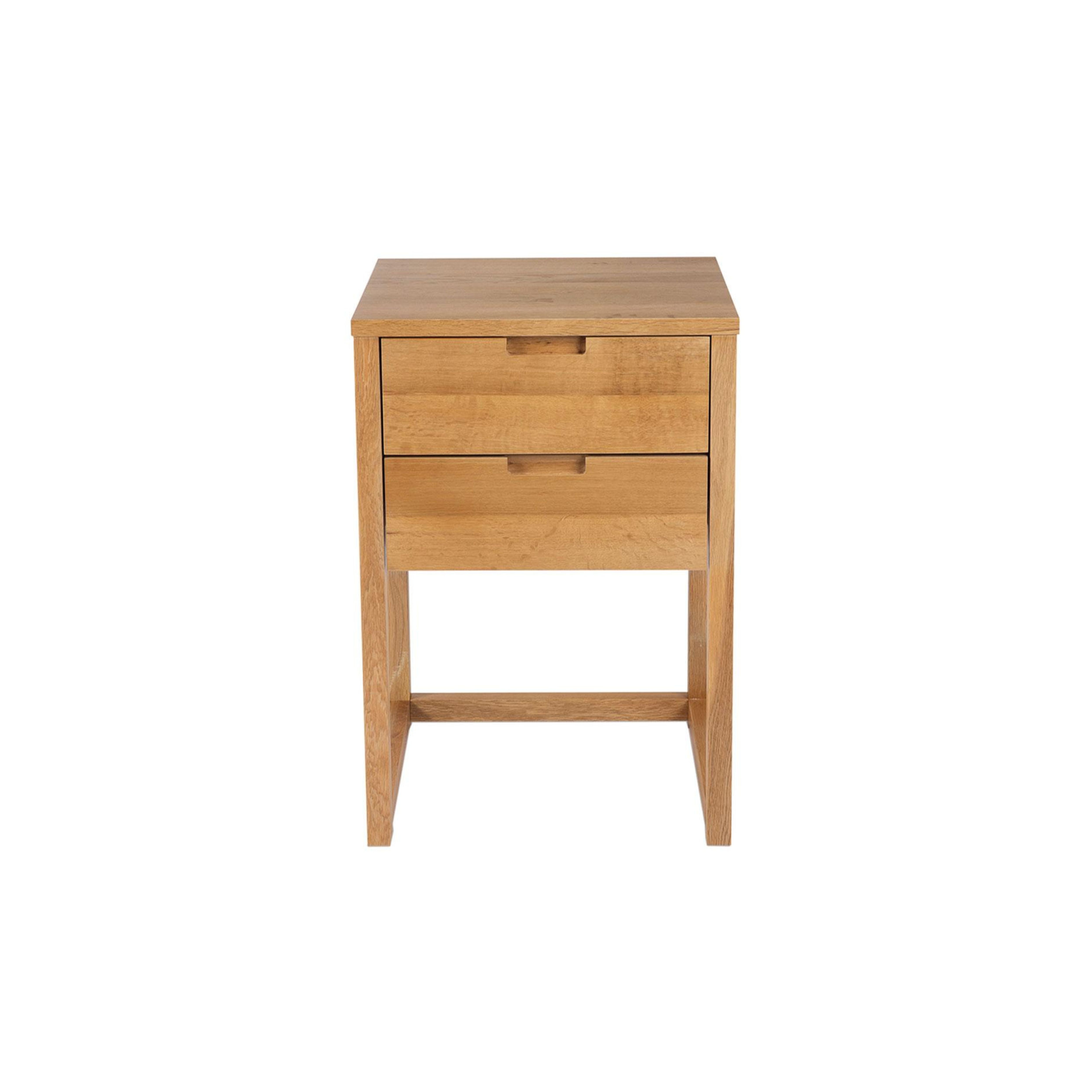 Modern oak wood bedside table with 2 drawers